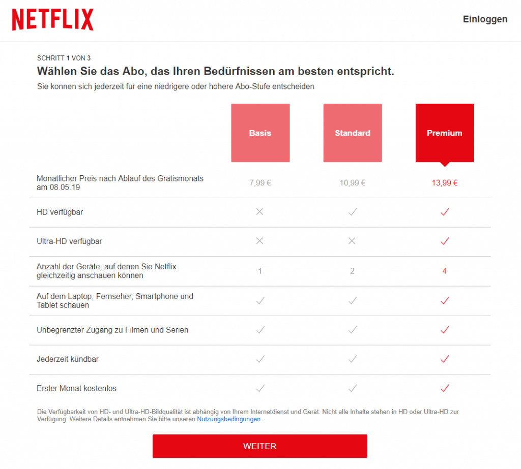 Wählen Sie ein Netflix-Abopaket aus