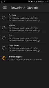 Die Downloadqualität hat vier Stufen