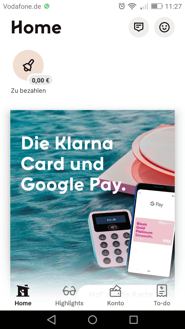 Kontaktiere Klarna über die App