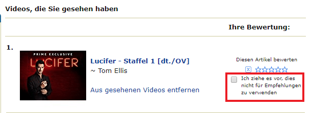 Bewertung nicht für Empfehlungen verwenden