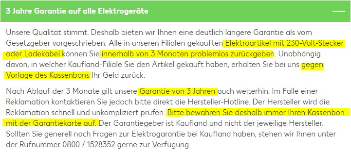 3 Jahre Garantie auf alle Elektrogeräte