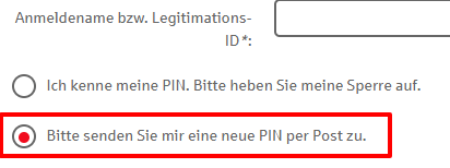 Neue Start-PIN per Mail erhalten