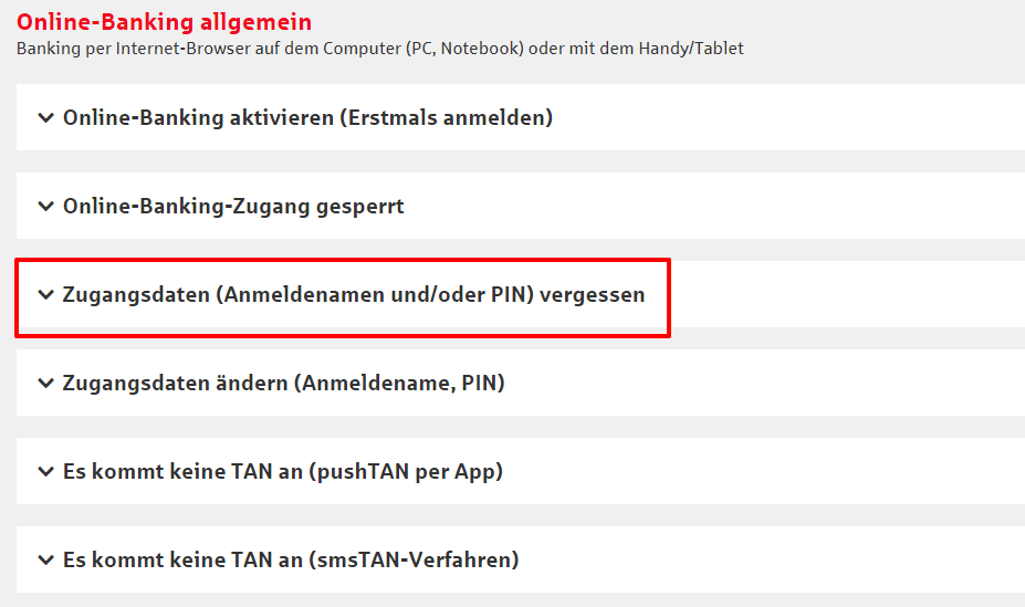 Sie haben Ihr Sparkassen-Login vergessen?
