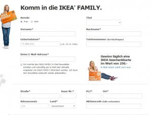 Füllen Sie den Antrag zur Registrierung mit der Ikea Family Card aus