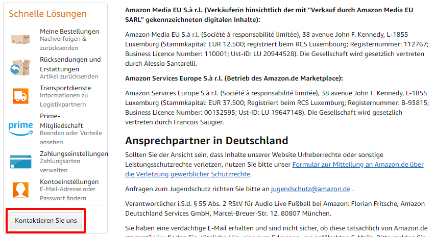 Klicken Sie auf Kontakt