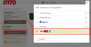 Sie können auch PayPal als OTTO-Zahlungsmethode wählen