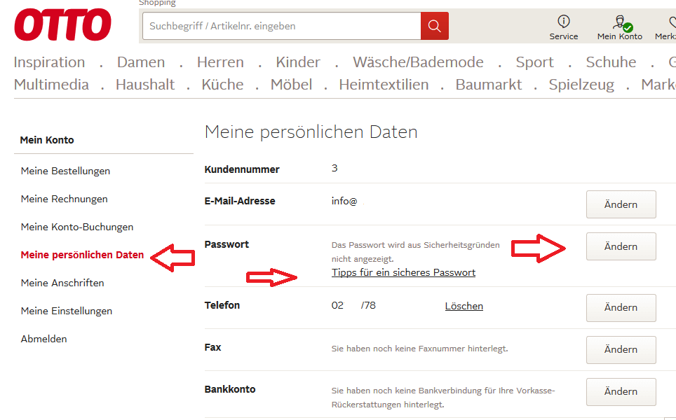 Klicken Sie auf "Meine persönlichen Daten", um auch Ihre E-Mail-Adresse zu ändern