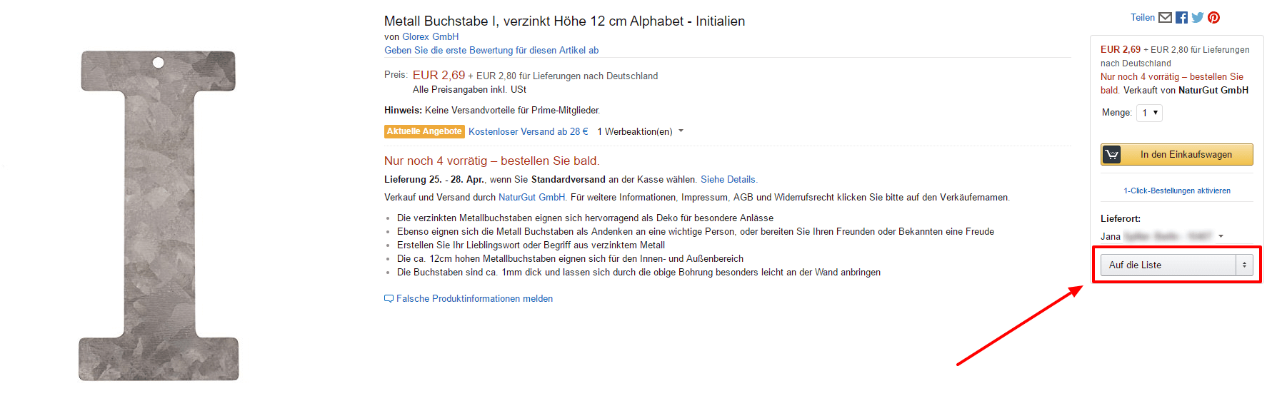 Artikel zur Amazon-Liste hinzufügen