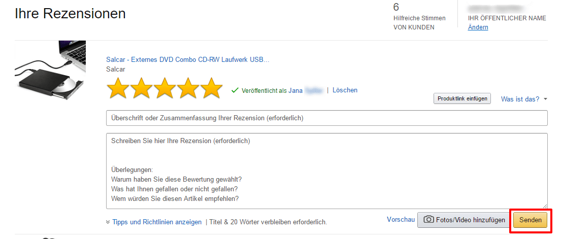 Schreiben Sie eine Rezension, um einen Artikel zu bewerten