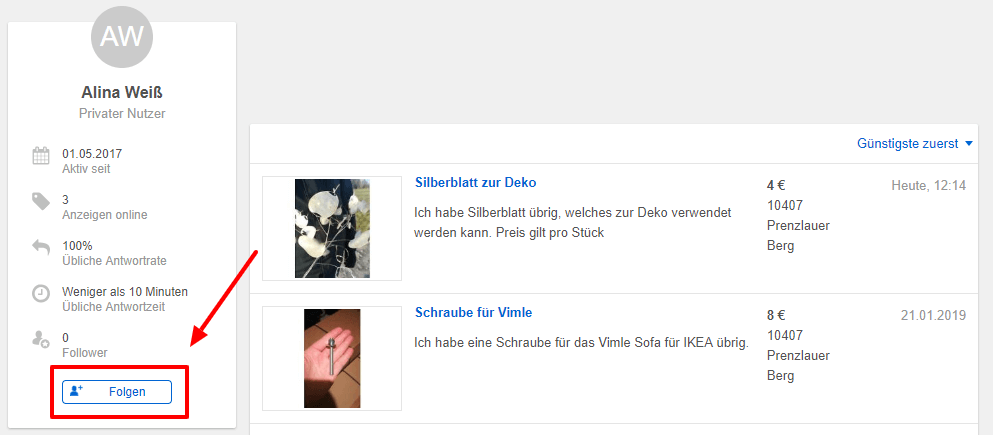 Sie können die Gesamtzahl der Follower auch im Benutzerprofil sehen