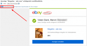 Das Verkaufszeichen in der Post von eBay-Anzeigen