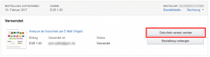 Nochmals mazon Gutschein verschicken