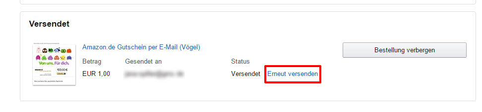Amazon-Gutschein erneut senden 2