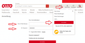 Sie können sich auf der Homepage bei OTTO einloggen