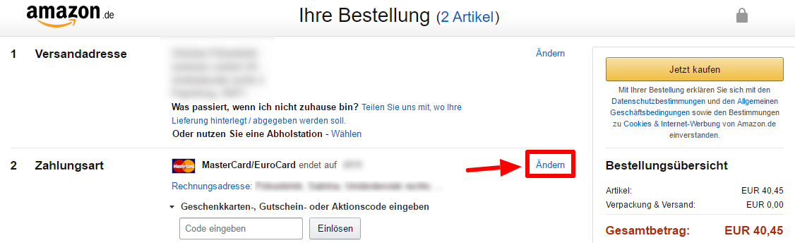 Ändern Sie Ihre Amazon-Zahlungsmethode