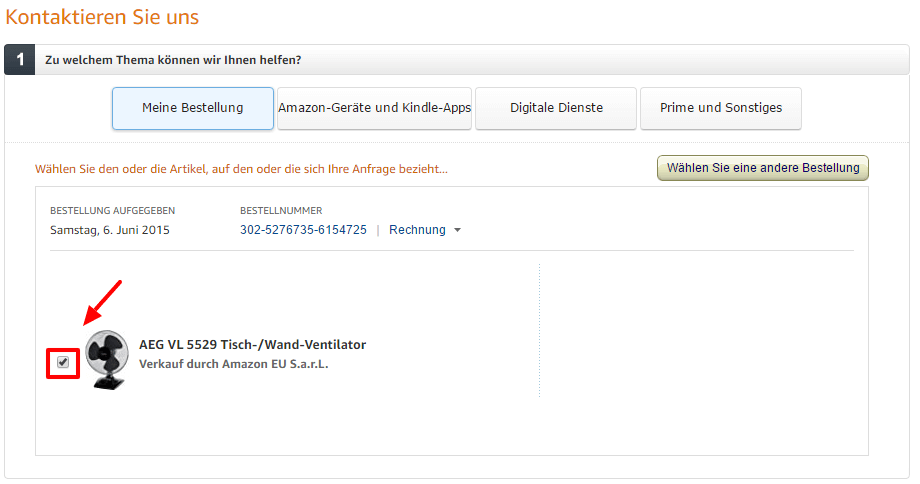 Kontakt mit Amazon Hook
