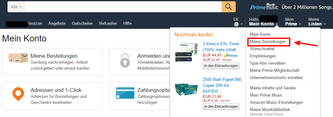 Finden Sie meine Bestellungen auf Amazon Mein Konto