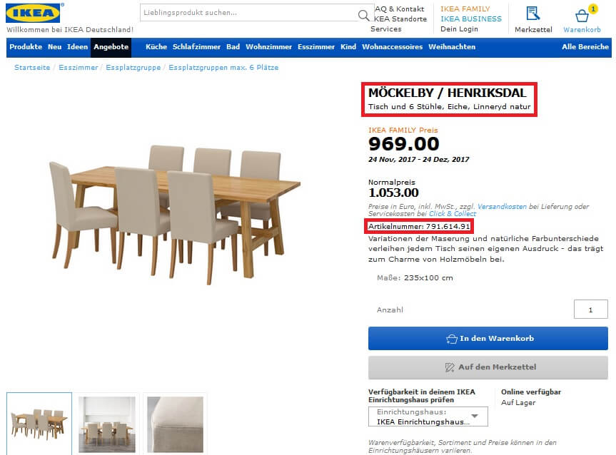 Finden Sie Produktnamen und Artikelnummern bei IKEA