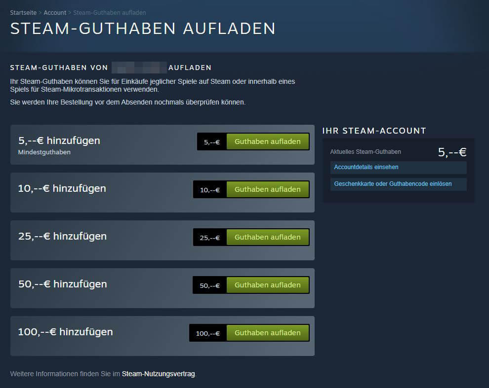 Guthaben zu Steam hinzufügen