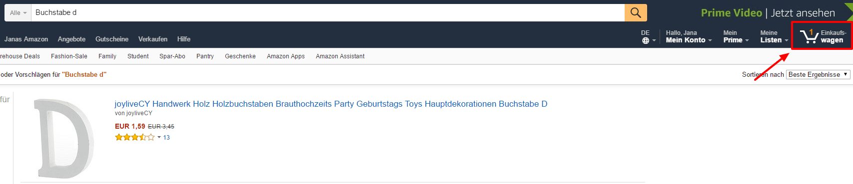 Warenkorb bei amazon