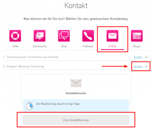 Kontaktformular der Telekom