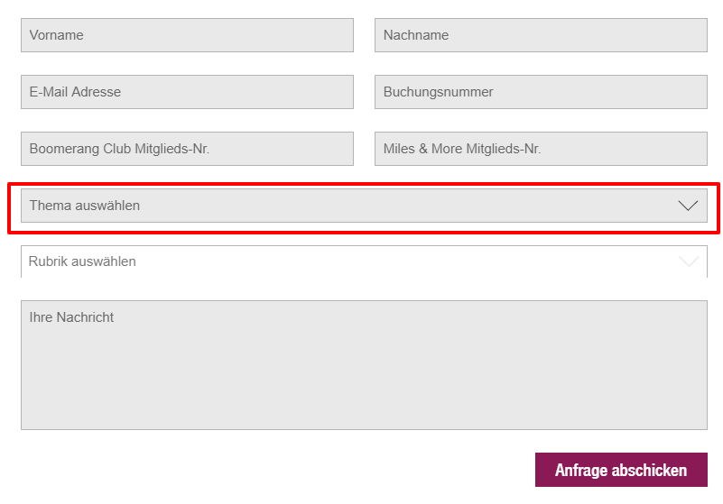 eurowings-Kontaktformular