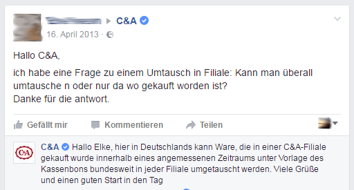 Kulanz bei C&A während des Austauschs