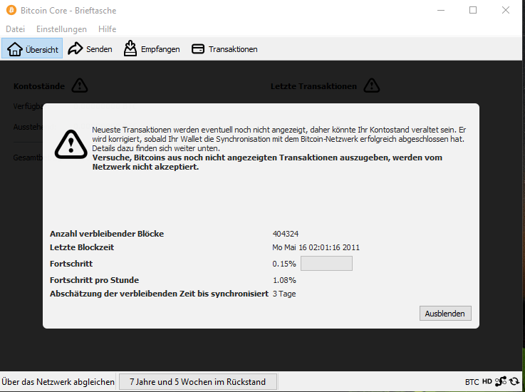 Laden Sie Blockchain vor dem Mining herunter.